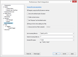 Showing the foobar2000 shell integration settings